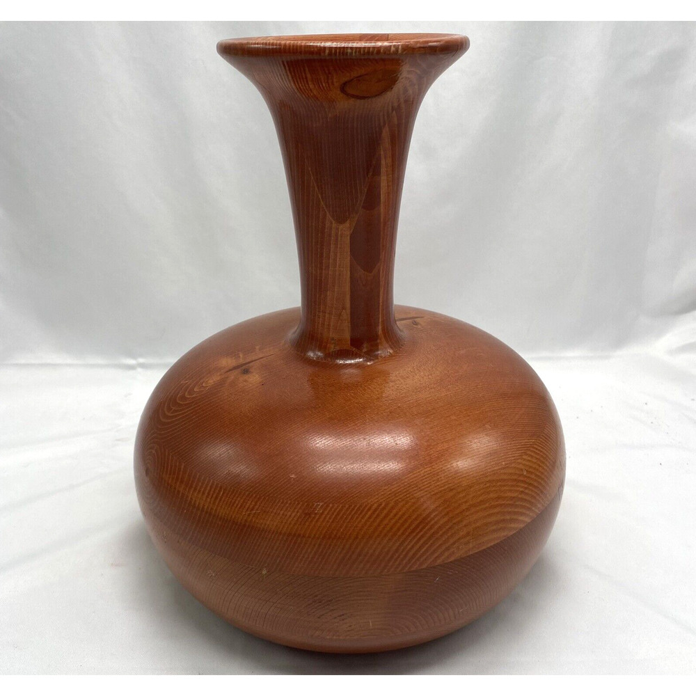 Large Vintage Wooden Bud Flower Vase Decor Wood 10" Earthy MCM Boho Minimalist